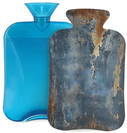 Mexpekil Wärmflasche mit weichem Flanellbezug, 2 l, großer Wärmbeutel zur Schmerzlinderung, warme Hände, Füße und Körper, ideales Geschenk für Erwachsene und Kinder, Roststruktur aus Metall