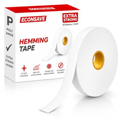 Econsave® Hemming Tape 30M x 2CM - Extra Strong 60GSM - Premium Iron On Hem Tape Adhesive - Hemming Web For Bonding Fabric, Fabric Fusing & Turning Up Trousers - No Sew Hem Tape - Iron Required
