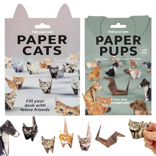 YOYEAH DIY Origami Papierkatzen Set, 100 Blatt 3D Papier Katze Hund Dinosaurier Origami Kit Handgemachte Tierdekoration Katzenliebhaber Welpenliebhaber (Katze/Hund)
