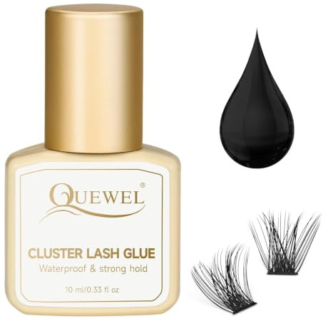 Quewel Cluster Lashes Glue 10ml Lash Clusters Glue Black Eyelash Clusters Long-Lasting and Waterproof & Strong Hold (Black, 10ml-new)