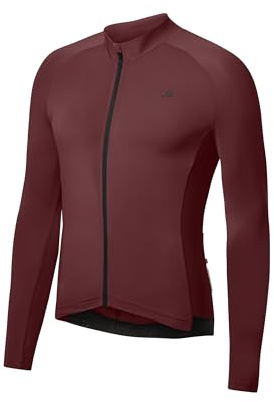 DANISH ENDURANCE Langarm Radtrikot Herren mit Reißverschluss, Fahrradtrikot mit Taschen, Schnelltrocknend Bordeaux XL
