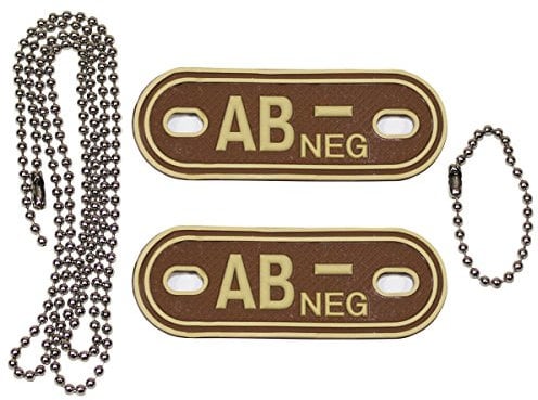 MFH 3D Blutgruppenmarke mit Kette Desert Anhänger Blood Marke Erkennungsmarke Verschiedene Ausführungen (AB Negativ)