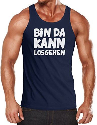 MoonWorks Herren Tanktop Spruch Bin da kann losgehen Muskelshirt Navy L