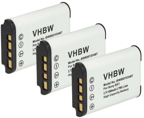 vhbw 3x Battery compatible with Sony DSC-RX100 Mark VII, FDR-X1000V, FDR-X1000VR, FDR-X3000, FDR-X3000R Camera DSLR (1000 mAh, 3.6 V, Li-Ion)