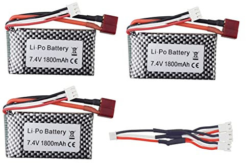 ZYGY 3 pièces 7.4 V 1800 mah Batterie au Lithium Haute Vitesse à tête en T avec 1 Palette 3 câble de Conversion de Charge pour véhicule WLTOYS A959-B A969-B A979-B K929-B 144001 RC