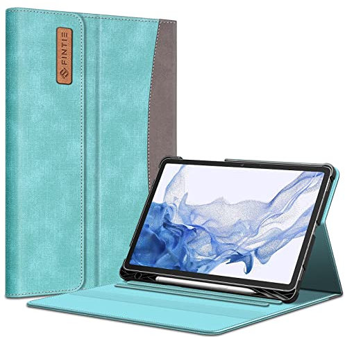 FINTIE Custodia per Samsung Galaxy Tab S8/Tab S7 da 11 (modello SM-X700/X706/T870/T875/T878) con supporto S portapenne, portafoglio ad angolo multiplo, con tasca automatica Sleep/Wake, turchese