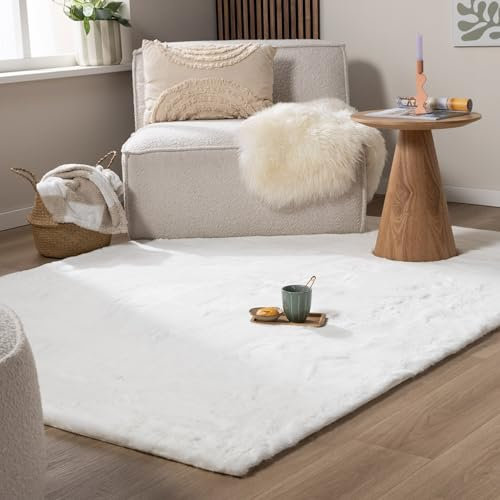 FRAAI | Home & Living Hochflor Teppich - Comfy Supreme Weiß - Shaggy, Einfarbig - Modern, Skandinavisch - Wohnzimmer, Esszimmer, Schlafzimmer - Fellteppich - Carpet