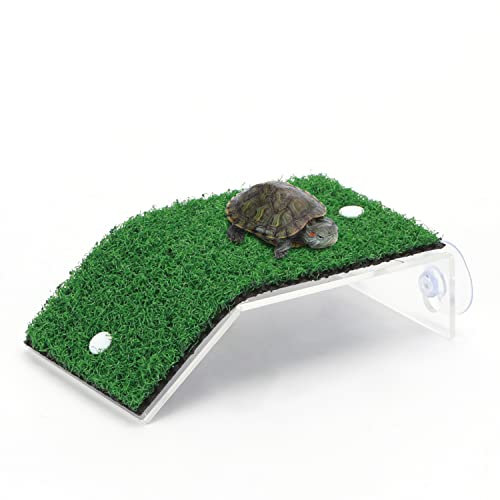 Nobleza - Tortue Plateforme, Turtle Ramp Plateforme Échelle Réaliste d'herbe,Aquarium Ornements Décor, L8*W14CM