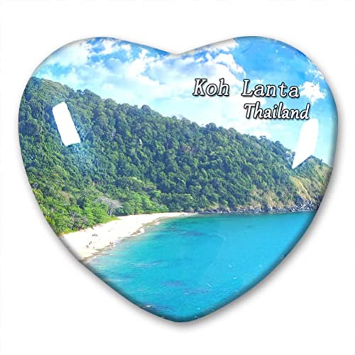 Aimant de réfrigérateur Thaïlande KOH Lanta - Collection d'autocollants décoratifs - Souvenir de voyage - En verre de cristal en forme de cœur