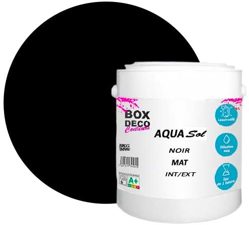 BOX DECO COULEURS Peinture Sol extérieur/intérieur acrylique haute résistance aspect mat Aqua Sol - 5Kg, Noir