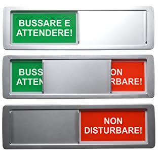 1 x Cartello Scorrevole LIBERO/OCCUPATO BUSSARE E ATTENDERE/NON DISTURBARE 17,8x5cm - Con supporto magnetico e 2 adesivi aggiuntivi del noto marchio 3M per superfici non metalliche - ufficio (1)
