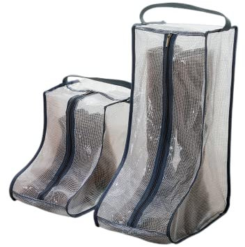 2 Set Boot Storage,Portable Short Boots and Tall Boots Storage or Protector Bag,Shoe Dust Bags,Shoe Sleeves for Travel,Clear Boots Cover,Shoes Packing Organizers for Men & Women Sneakers (Black Edge)