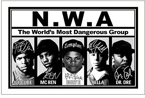 NWA Ice Cube, Eazy E, Dr. Dre, Mc Ren, DJ Yella Group, mehrfach signierter Fotodruck, 30,5 x 20,3 cm, vorgedruckte Signatur, Autogramm, Geschenk, Wandkunst