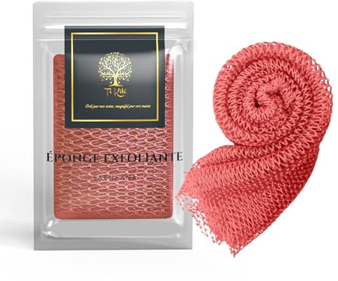 Sarhaana Filet de Douche africain Djampe Eponge de Bain exfoliante Gant Fleur de Toilette XL Accessoire Femme Homme Enfant Filet de Gommage corporelle (CORAIL)