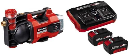 Einhell Pompe d’arrosage sans fil AQUINNA 36/38 F LED Power X-Change (36V, débit max. 3 800 L/h, refoulement max. 37m, ÉCO/BOOST, protection surcharges et gel) avec Twincharger et 2 Batteries 4,0Ah