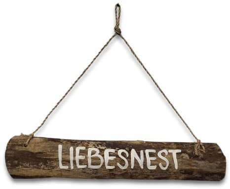 BUSDUGA 4103 Treibholz Schild Liebesnest Vintage Landhaus Shabby Stil, Handmade Unikat (Liebesnest)