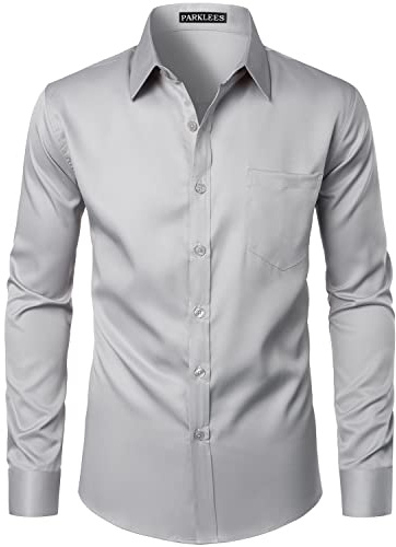 PARKLEES Chemise boutonnée élégante à coupe ajustée, manches longues et poche, style urbain, décontracté ou habillé, pour homme