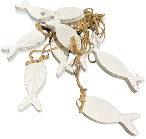 RiloStore 9 Stk Fische Holzfische 7cm Shabby Chic Weiß fd411 Holzfisch Deko