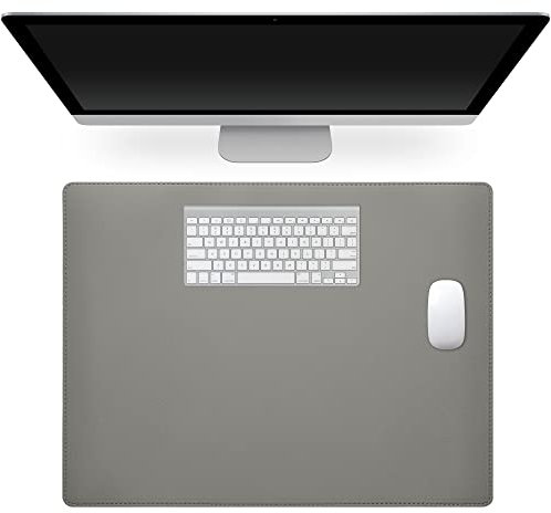 kwmobile Desk Pad 40 x 30 cm - Double Sided Synthetic Leather and PU Suede Office Mat for Desks Laptops - Grey