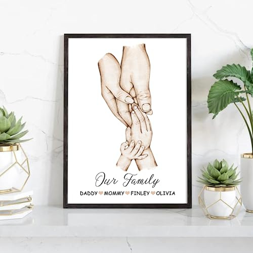 XAD Personalisierte Leinwand Familie Hände,personalisierte Poster Mit Namen,Handmade Kunstdrucke Bilder, Mama,Geschenk Familie,Wand Dekoration,Familie Deko-Rahmenlos (40x60cm)
