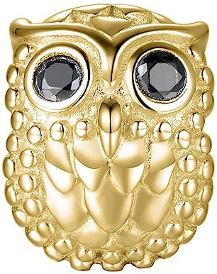 CHAMOON® Eule Charm-Anhänger Owl 925 Sterling Silber mit 2 Zirkonia Steinen für Lederarmband Damen