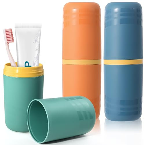 3 Stück Zahnbürsten, Etui Zahnbürste Reiseetui Tragbar Praktisches Zahnbürstenhalter Kunststoff Zahnbürstenbehälter Zahnpasta, Zahnputzbecher Wasserdichte Mundspülbecher für Reisen Camping Schule