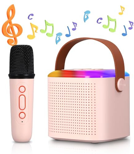 Karaoke Machine Kids Microphone For Singing, Wireless Karaoke Toy, Portable Bluetooth Karaoke for Kids Adults, with LED Light Effects for Boys Girls Birthday Gifts Home Party(Pink / 1 Microphone)