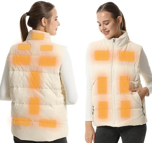 Heated Down Vest Men Women, Heated Vest with USB Plug, 3 Temperature Adjustable, 15 Heating Zones, Outdoor Heated Gilet, Vest Coat for Outdoor Leisure, Hiking, Cycling (Power Bank not Included)
