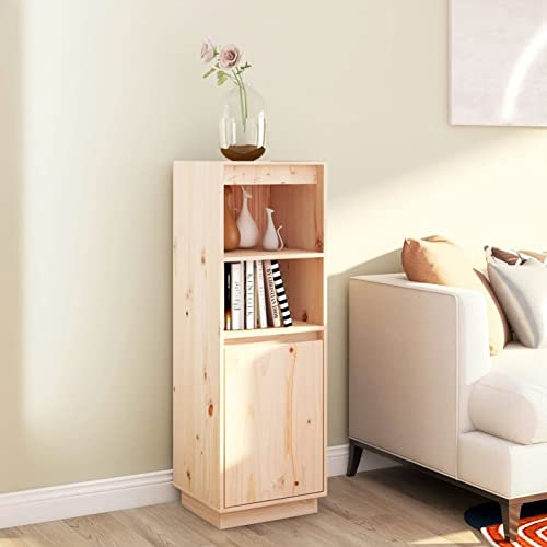 JUNZAI Highboard, Wohnzimmerschrank, Sideboard Wohnzimmer, Esszimmermöbel, Vitrinenschrank, Hochschrank, 37x34x110 cm Massivholz Kiefer