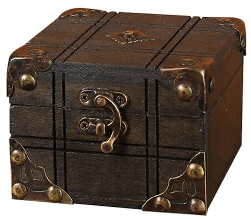 Anloximt -Schmucktruhe, Schmuck-Schatzkiste, Mit Schloss aus Holz, Schmuckschatulle, Schreibtisch-Organizer für Erinnerungsbox