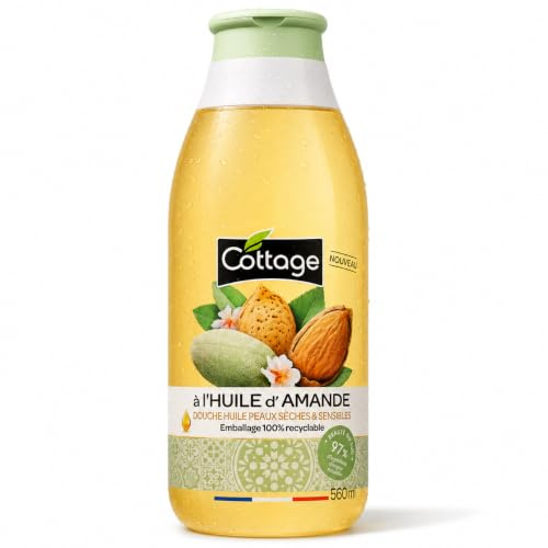 Cottage Almond Shower Oil - 560ml | 97% Natural Ingredients & Glycerin | Paraben-Free, Dermatologically Tested | Extra-Nourishing & Moisturising Cleansing Oil Body Wash for Dry & Sensitive Skin