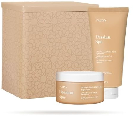 Pupa Milano Kit 1 Persian Spa Scrub Salino Anti-Stress e Gel Doccia Confezione in Metallo