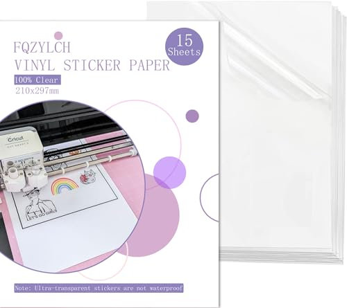 Vinyl Sticker Papier, 15 Blatt Bedruckbares Vinyl-Aufkleber 100% Transparent, A4 Aufkleber Papier für Laser Tintenstrahldrucker