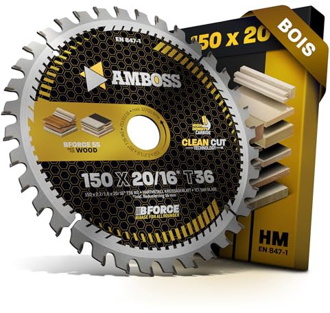 HM Kreissägeblatt 150x20 16 Z36 Wechselzahn für Holz - Feinschnitt. AMBOSS WERKZEUGE® Sägeblatt 150mm +Reduzierring 16 20mm. 150x20 150x16 komp. zu AEG Atlas Copco AHK 52. HK 45 A. 46. 46 N. 46 S