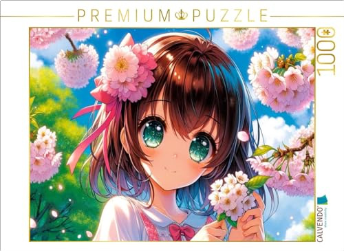 CALVENDO Puzzle Blütenträume - EIN Manga-Mädchen in einem Frühlingskleid | 1000 Teile Lege-Größe 64 x 48 cm Foto-Puzzle für glückliche Stunden