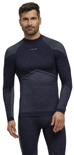 FALKE Herren Baselayer-Shirt Wool-Tech Round Neck M L/s Sh Wolle Funktionsmaterial schnelltrocknend 1 Stück, Blau Space Blue 6116 Trend, M