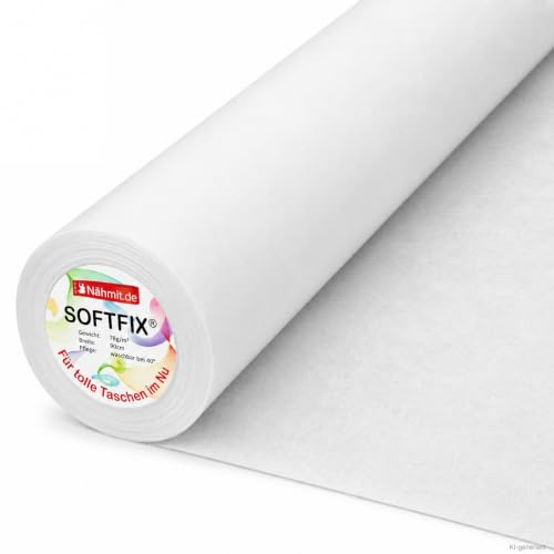 Nähmit SOFTFIX Bügelvlies 90cm Breit - aufbügelbare Vlieseinlage für Hemden, Taschen & Mäppchen Waschbar bei 40° TYP 250 (10m x 90cm)