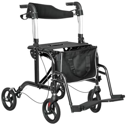 Klappbarer Rollator-Rollstuhl, 2-in-1-Hybrid-Rollator, mit Sitzmobilitäts-Gehhilfe-Tragetasche (Aluminiumrahmen, Bremsen, Rückenlehne, 4 Räder, 87–99 Cm Höhe),A