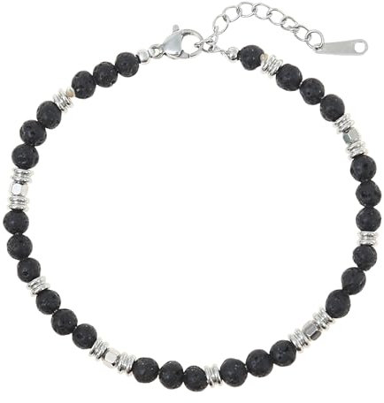 Made by Nami Perlen Armband Herren Verstellbar mit schwarzen und silbernen Perlen Wasserfester Schmuck Männer (Schwarz)