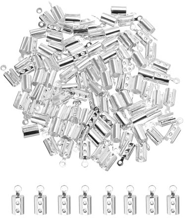 sourcing map 100Pcs Cord End Caps, 4.2mm End Caps Barrel Beads Kumihimo End Caps Iron for Leather Ribbon Clamp Clasp Jewelry Making Necklace Cord DIY Craft (Silver)