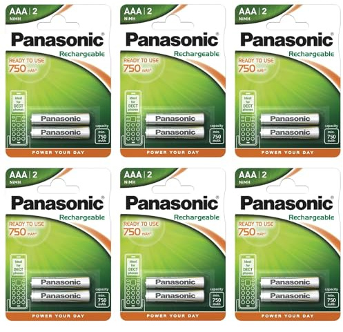 PANASONIC Pack of 6 Blister Packs of 2 AAA NiMH HR03 Rechargeable Batteries 750 mAh Ready to Use – 1.2 V
