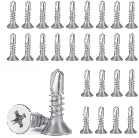 150 Pièces de Tôle de 4.2 x 16 mm Vis Autotaraudeuses en Tôle, Vis Autoforeuse Metal, Acier Inoxydable 410 Vis à Tête Plate Phillips, pour Métal Bois Meubles Appareils électriques Produits