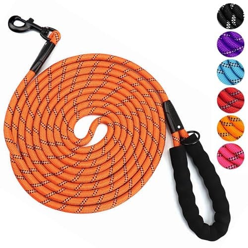 YOBOKO Luminous Explosion-proof Dog Leash With Reflective Strip - Super Long 3M Lead for Strong Dogs, Outdoor Training Traction Rope (Orange)
