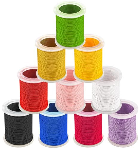 ANNASAMDO Nylon Bastelschnur 0.8mm Stärke - 10 Farben, je 10 Meter Rolle - Perlenfaden für Armbänder, Schmuckherstellung & DIY-Handwerk
