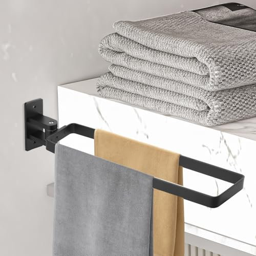 JIZZU Portasciugamani da Parete, Girevole a 180°, Porta Asciugamani Bagno Nero, 32.5 cm Supporto da Parete a Doppia Barra in Lega di Alluminio con Vite e Adesivo, Senza Foratura