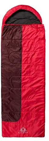 KADVA Camping Schlafsack Dorma L mit linksseitiger Verbindung 220 x 75 cm Schlafsack mit Kapuze Komforttemperatur 14 Grad für Herbst-Frühling Ripstop Technologie (Rot)
