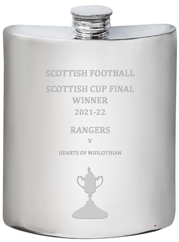 I LUV LTD 6oz Hip Flask for Glasgow Rangers 2021-22 Scottish Cup Final Winner Football Memorabilia Mens Birthday Personalised Gifts Pewter Whisky Accessories