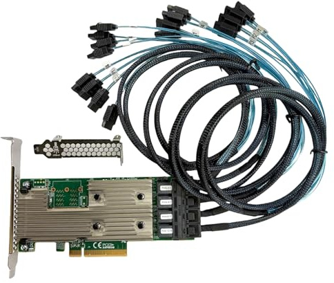 YiBaoTong SAS9305-16i SATA SAS 16 Port HBA 12Gbs RAID Controller Card Host Bus Adapter PCIe 3.0 x8 IT-Mode 05-25703-00 Card (9305-16i)+4 * 8643 SATA Cable