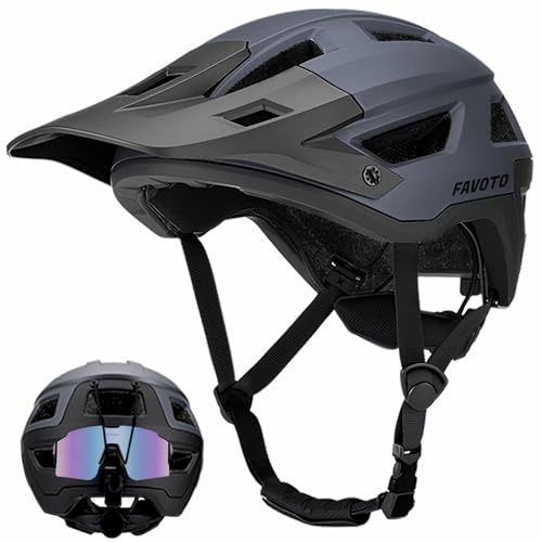 Favoto Mountain Bike Helmet for Adult Commute & Off-Road Cycling with Visor | MTB Helmet for Men & Women with Magnetic Buckle & Sun Peak, Lightweight, Meets CE & CPSC Standards, Adjustable Size