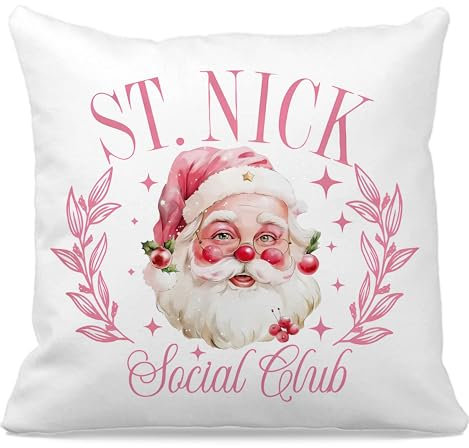 OFlich Federa per cuscino rosa con Babbo Natale, 45 x 45 cm, decorazione natalizia rosa, per divano letto, decorazione natalizia rosa, decorazioni natalizie per soggiorno, camera da letto, casa